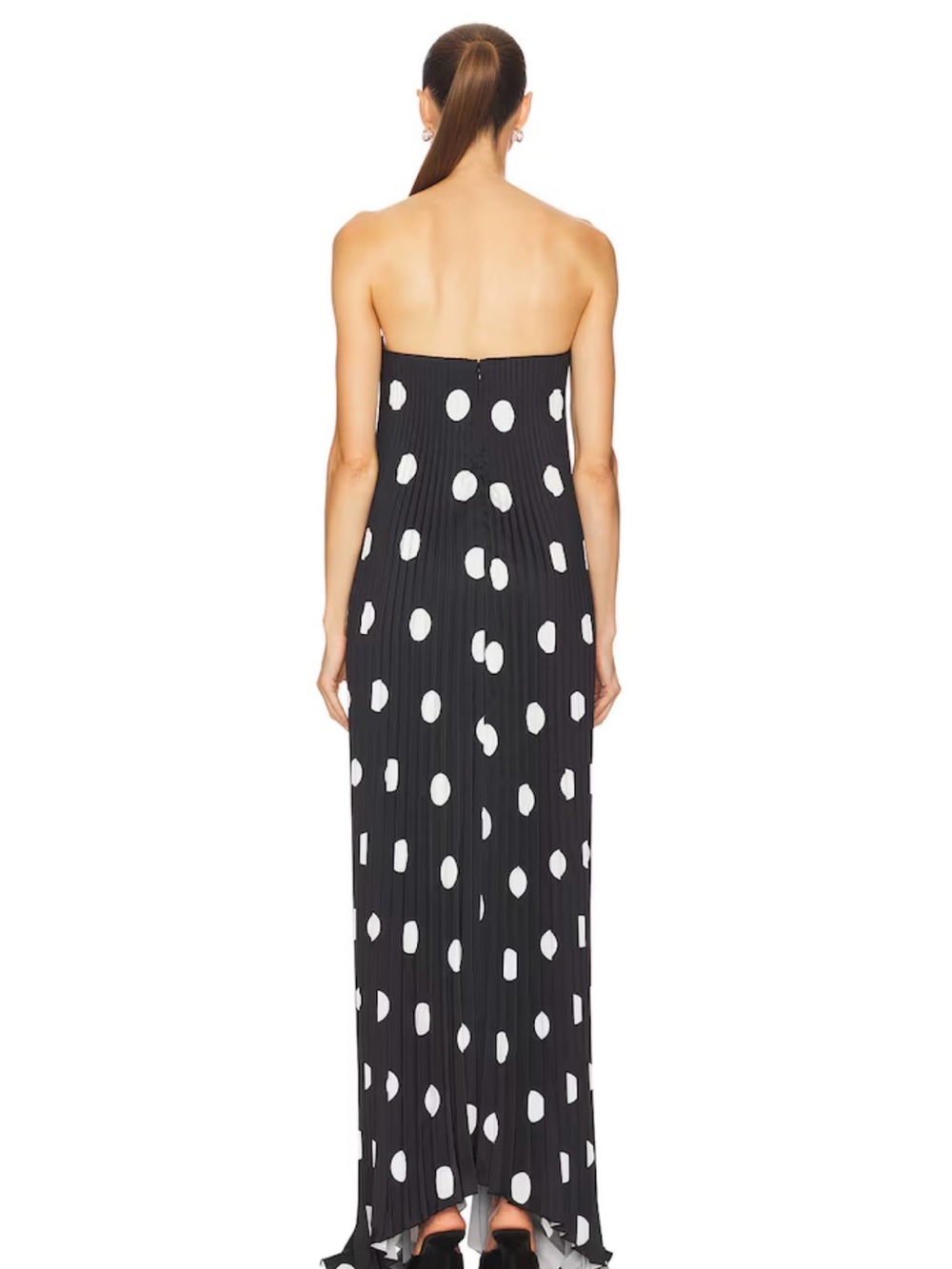 Strapless Black and White Polka Dot Maxi Dress - Picture 2 of 3